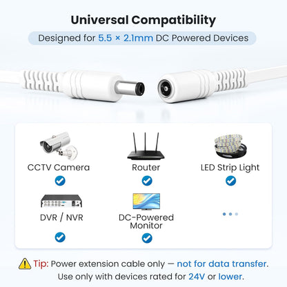 30Ft 12V DC Extension Cable 2Pack,Power Supply Extension Cord 2.1Mm X 5.5Mm 5521 12V DC Adapter Flat Female to Male Extender Wire for IP Network,Cctv Security Camera,Dvrs,5V,9V,24V,Volt,25